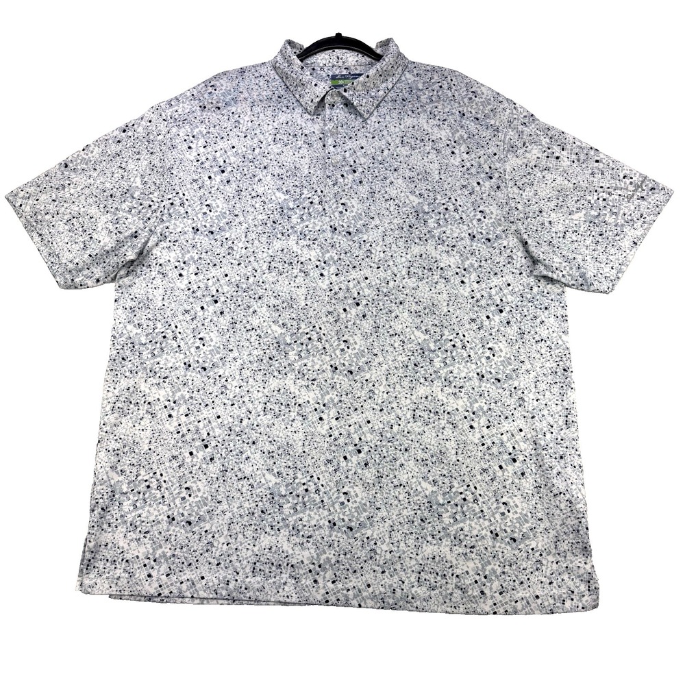 Ben Hogan Performance Polo Shirt Men XL White Blue Geo Print Short Sleeve